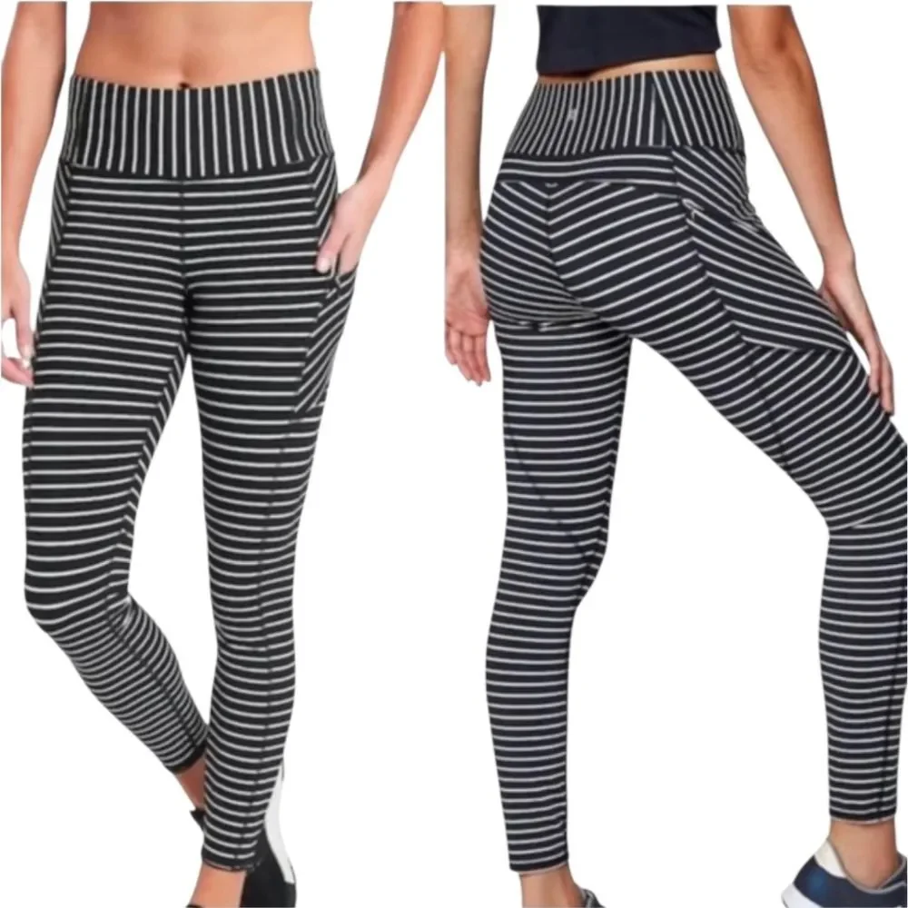 Athleta Stripe Contender 7/8 Tights, Navy & White Compression Leggings Small